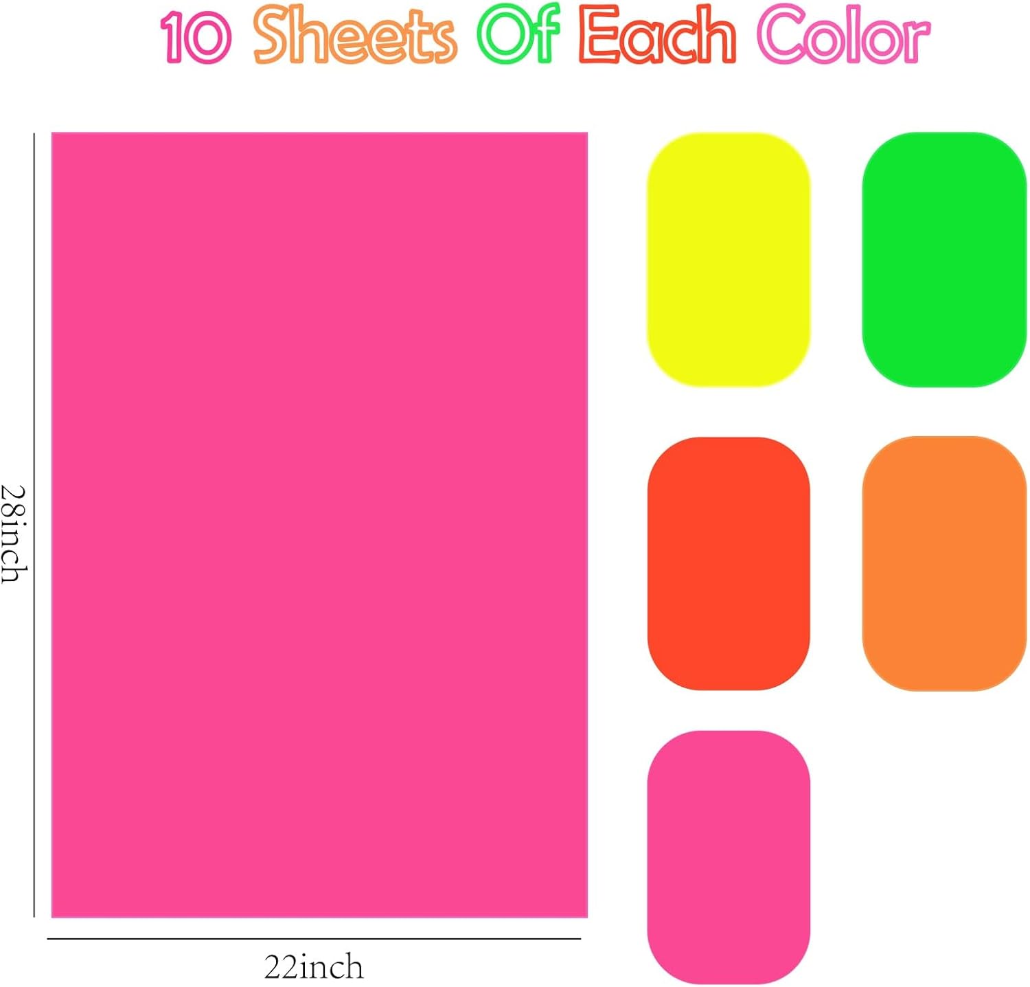 VinTS large Neon Colored Poster Board,22''x28''-50 Assorted Poster Paper,Colorful Poster Board Bulk for School Craft Project Presentation Science Fair Project,Drawing,Display