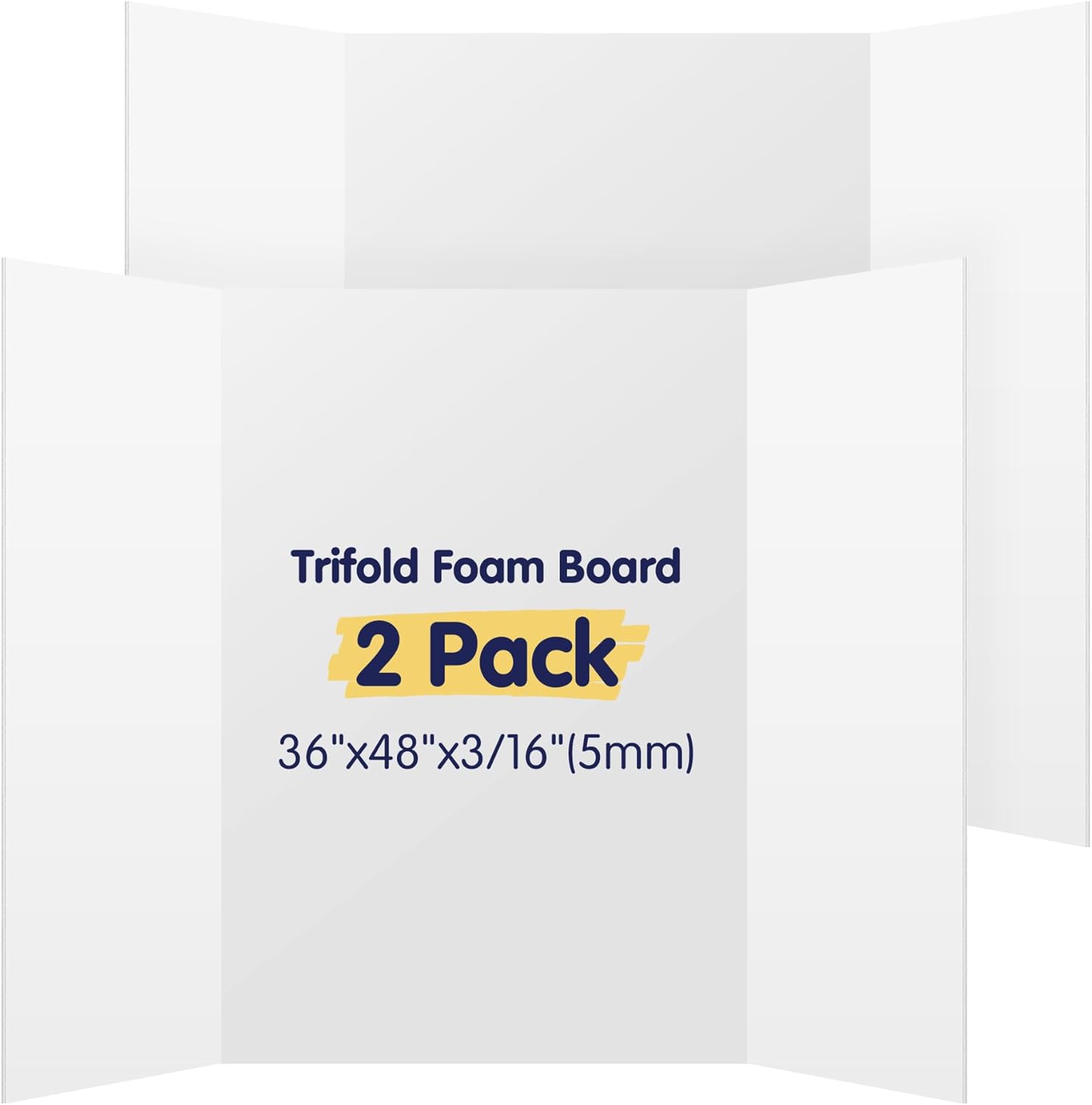 AKONEGE 2 Pack White Trifold Poster Board 36" x 48" Foam Core, Large Tri Fold Foam Poster Boards for Presentations, Science Fair Display, Photo Display, Office & School Projects, Event Exhibitions