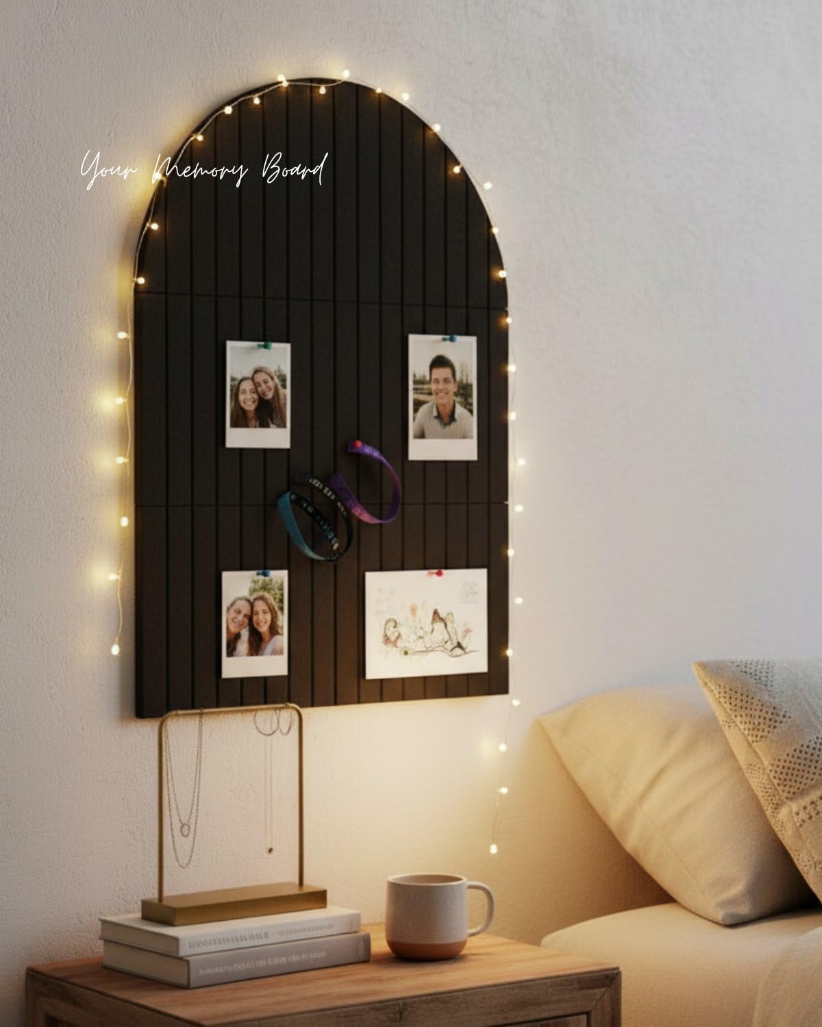 Arched Felt Bulletin Board 36" x 24", 6 Felt Tiles with 30 Removable Adhesive Tabs, Cork Board Alternaltive for Office, Vision Board & Wall Decor (Black)