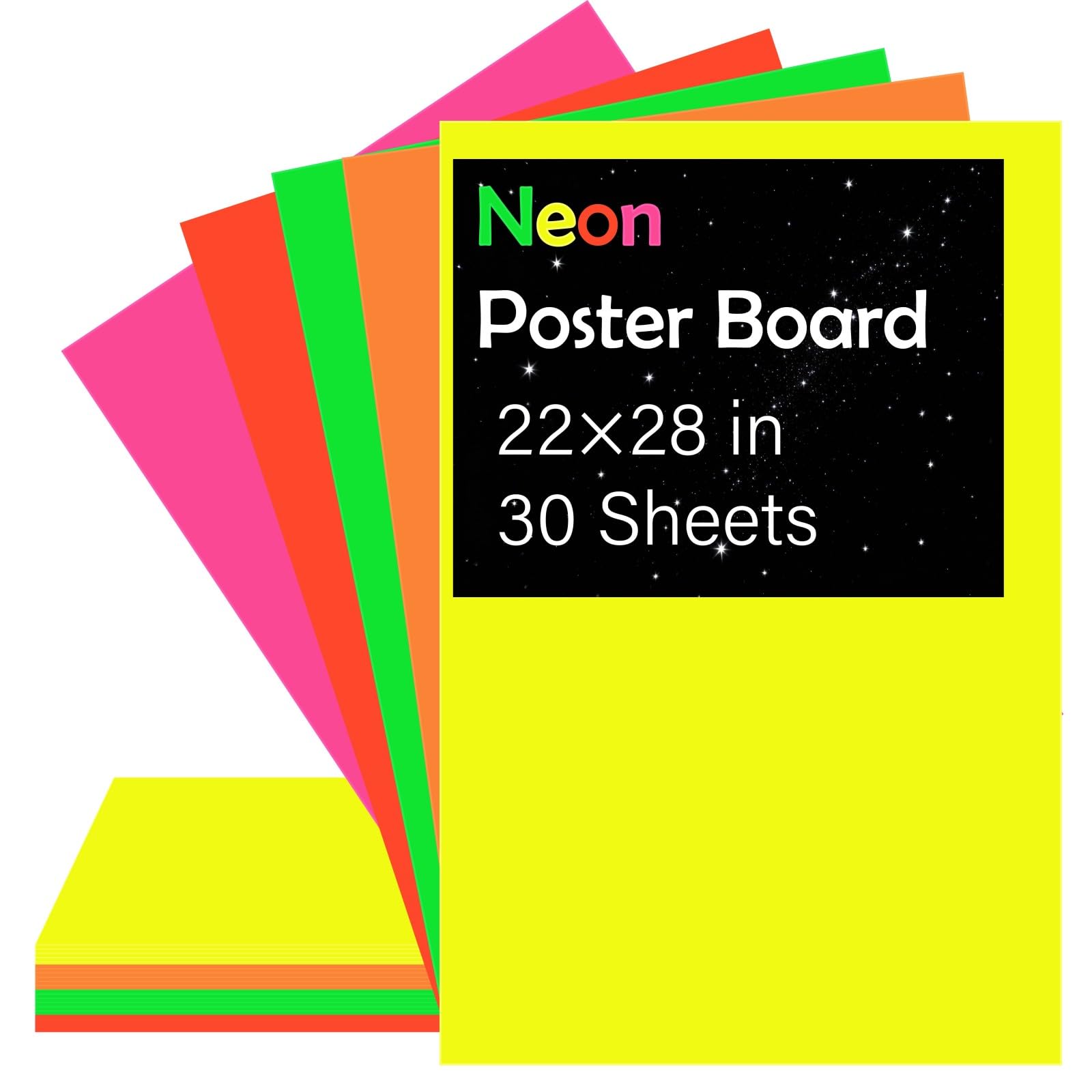 VinTS large Neon Colored Poster Board,22''x28''-50 Assorted Poster Paper,Colorful Poster Board Bulk for School Craft Project Presentation Science Fair Project,Drawing,Display