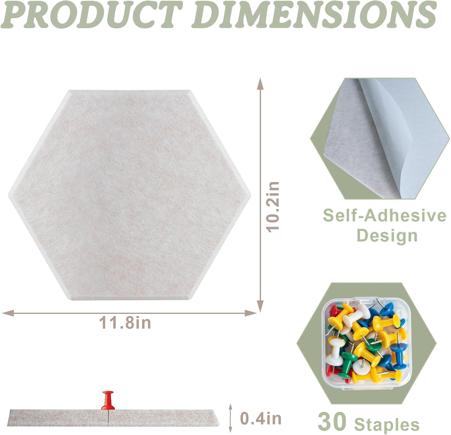 8 Pack Hexagon Cork Board Alternative for Walls Decor, 12" x 10" Self-Adhesive Felt Bulletin Board Tiles with 30 Pushpins, Acoustic Panels for Office,Classrooms (Minimalist Neutral)