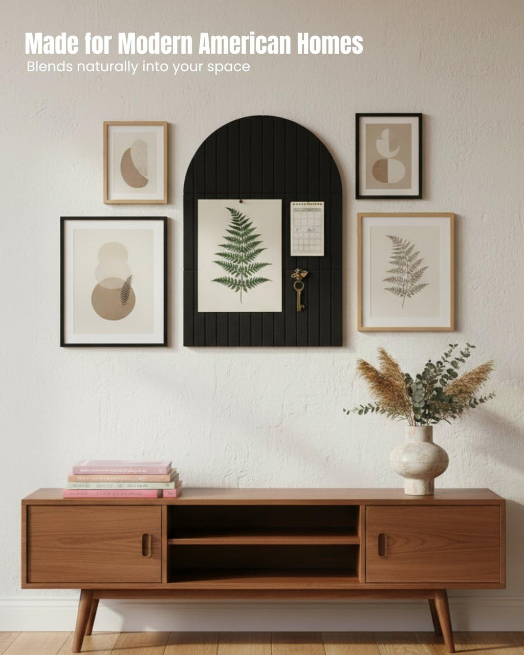 Arched Felt Bulletin Board 36" x 24", 6 Felt Tiles with 30 Removable Adhesive Tabs, Cork Board Alternaltive for Office, Vision Board & Wall Decor (Black)