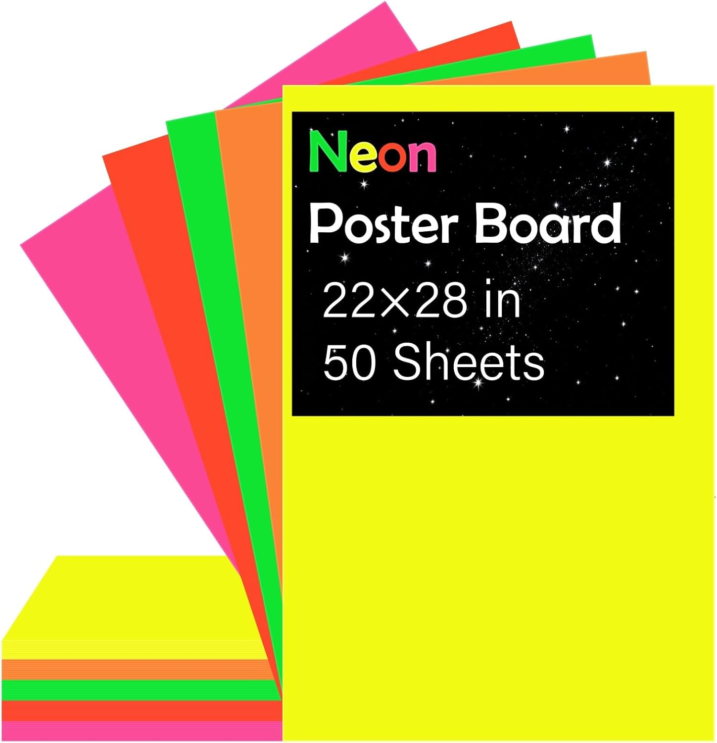 VinTS large Neon Colored Poster Board,22''x28''-50 Assorted Poster Paper,Colorful Poster Board Bulk for School Craft Project Presentation Science Fair Project,Drawing,Display