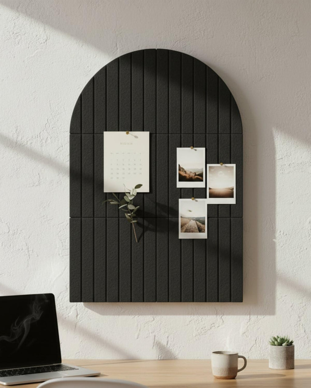 Arched Felt Bulletin Board 36" x 24", 6 Felt Tiles with 30 Removable Adhesive Tabs, Cork Board Alternaltive for Office, Vision Board & Wall Decor (Black)
