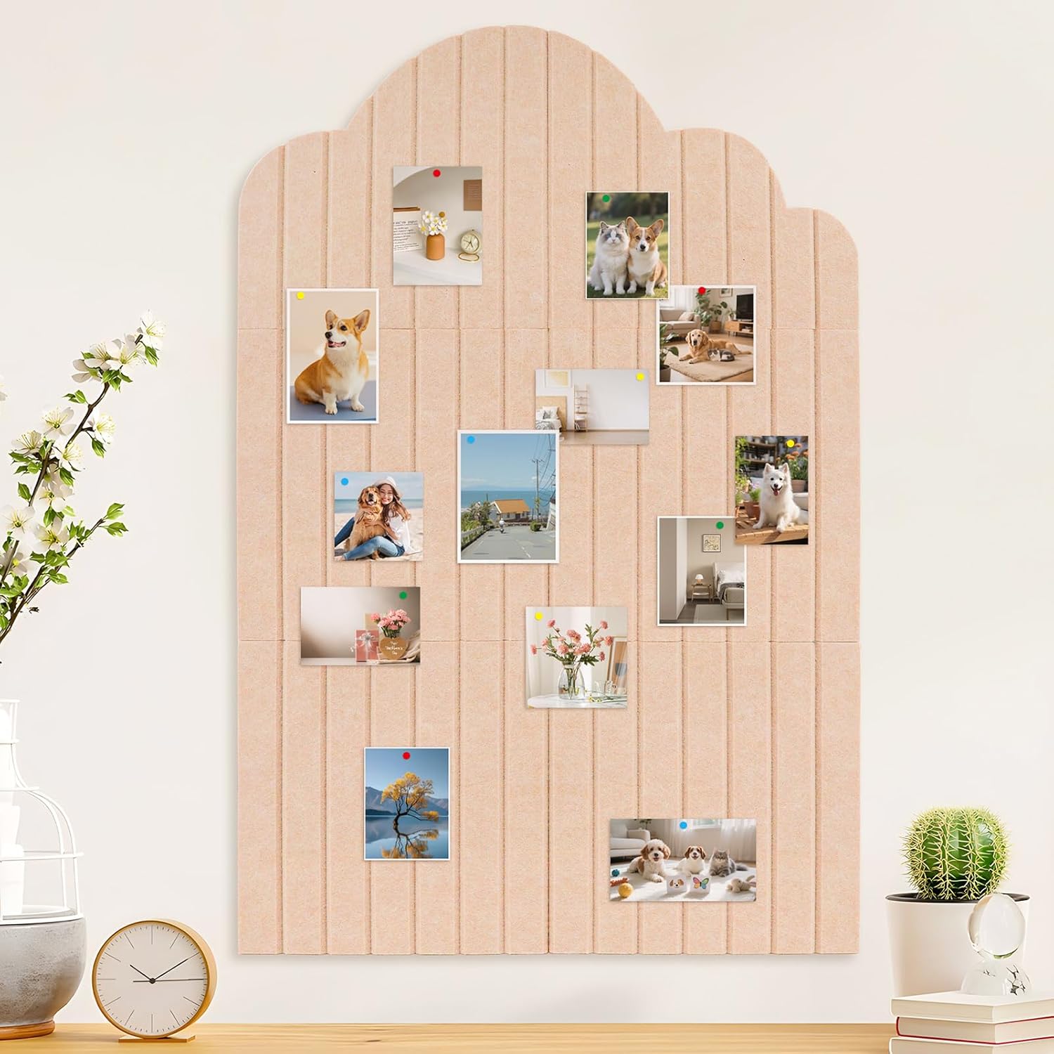 Large Cloud Arched Felt Bulletin Board, Pale Pink Sized 35" x 24" Cork Board Alternative with 6 Adhesive Tiles, 50 Pushpins for Office & Wall Decor, Perfect to Display Your Photos
