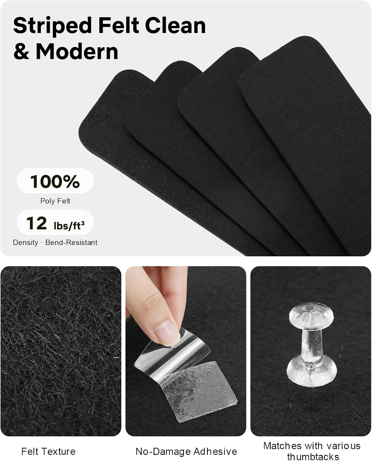 Small Cork Bulletin Board Tiles, Felt Wall Decor and Office Desk Accessories for Vision, Message Center, Picture and Prayer Board, Dorm, Room, Home Office Essentials and Organization(Black)