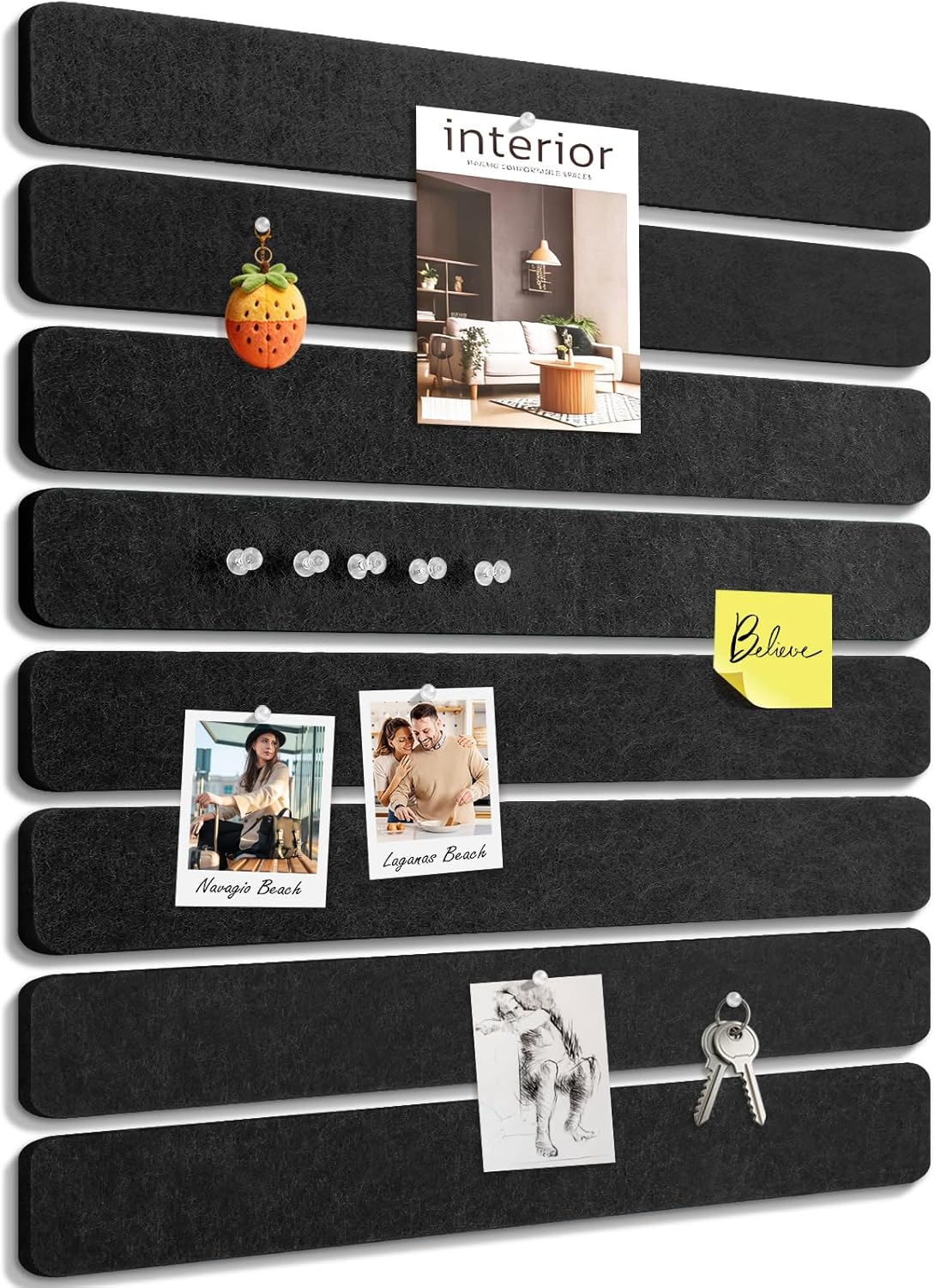 Small Cork Bulletin Board Tiles, Felt Wall Decor and Office Desk Accessories for Vision, Message Center, Picture and Prayer Board, Dorm, Room, Home Office Essentials and Organization(Black)