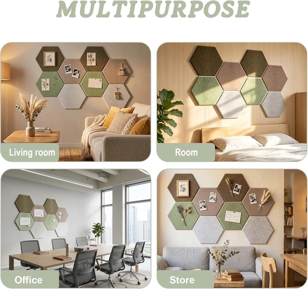 8 Pack Hexagon Cork Board Alternative for Walls Decor, 12" x 10" Self-Adhesive Felt Bulletin Board Tiles with 30 Pushpins, Acoustic Panels for Office,Classrooms (Minimalist Neutral)