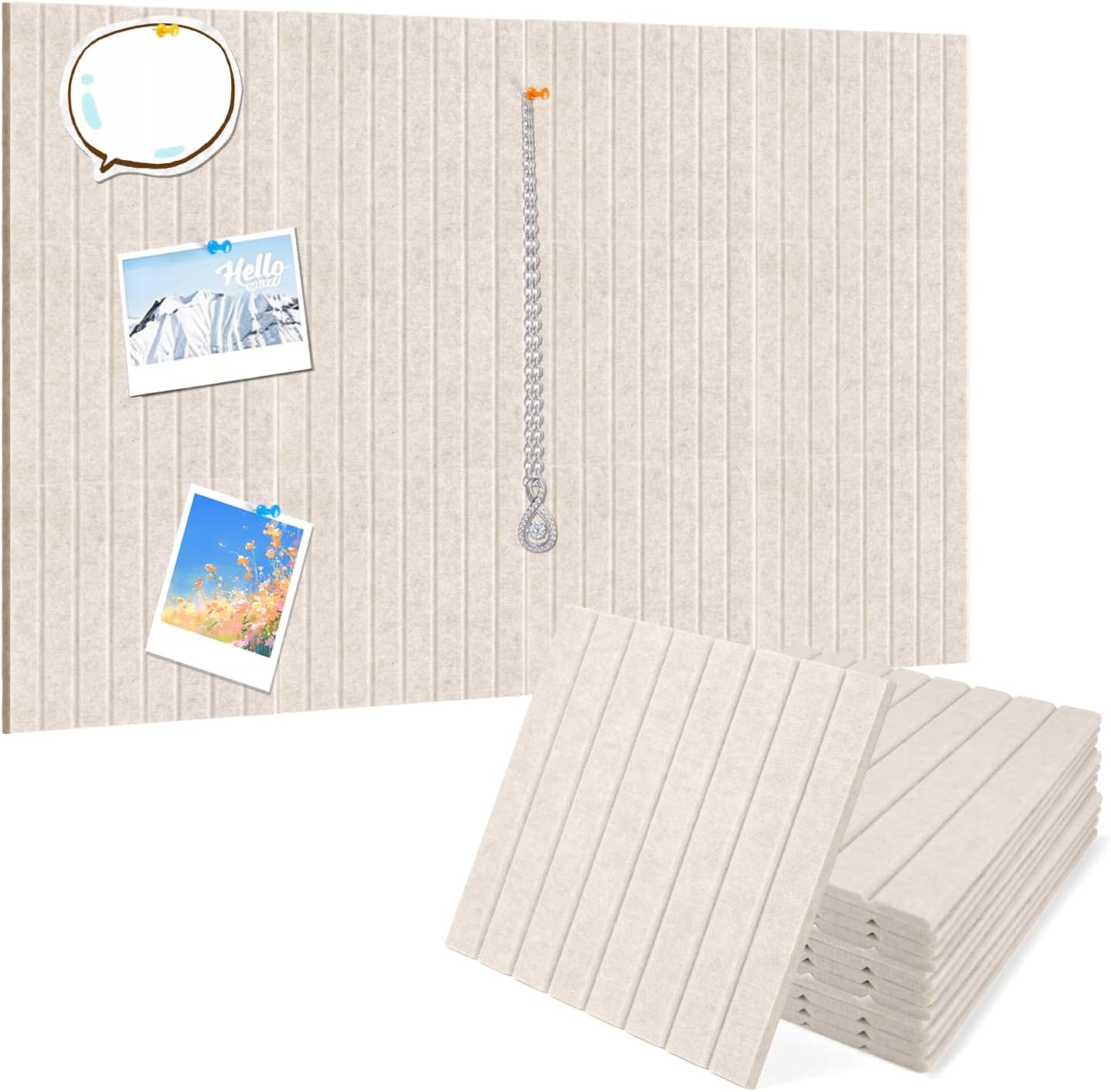 Felt Bulletin Board, 48"X 36" Felt Board for Wall, 12 Pack Felt Wall Tiles, with 70 Adhesive Tabs, Large Felt Bulletin Board Tiles, Cork Board for Room Office Decor, Classroom Pin Board (Oatmeal)