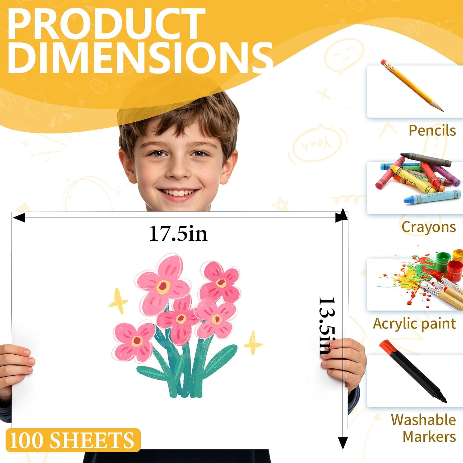 100 Pack White Poster Board, 13.5" x 17.5" Heavy-Weight Blank Poster Board Bulk, Thick Poster Board Paper for School, Classroom Supplies, Display, Art Crafts, Drawing, Presentations, Science Projects