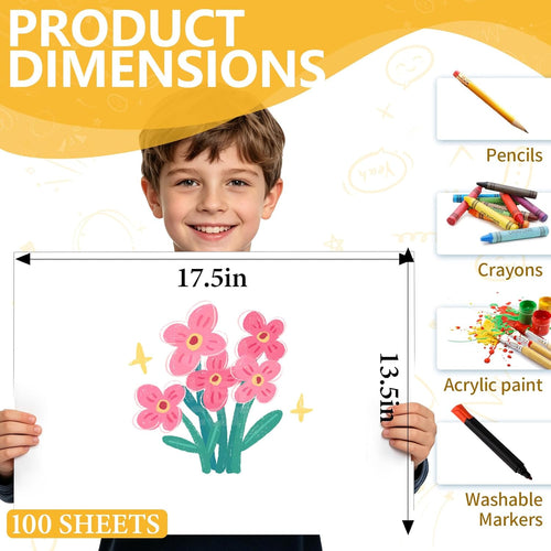100 Pack White Poster Board, 13.5" x 17.5" Heavy-Weight Blank Poster Board Bulk, Thick Poster Board Paper for School, Classroom Supplies, Display, Art Crafts, Drawing, Presentations, Science Projects
