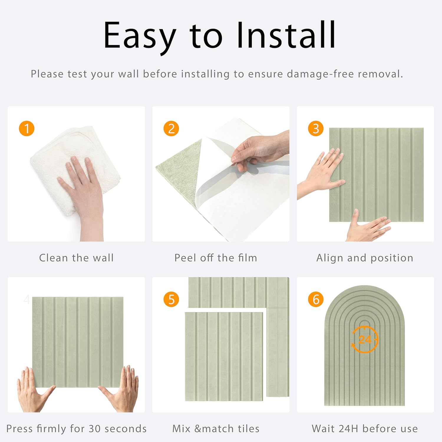 6 Pack Arched Felt Bulletin Board Tiles 35"x24", Cork Board Alternative with Felt Storage Bag, Vision Board, Adhesive Felt Wall Tiles with 50PCS Pushpins for Office, Home Wall Decor & Photo Display