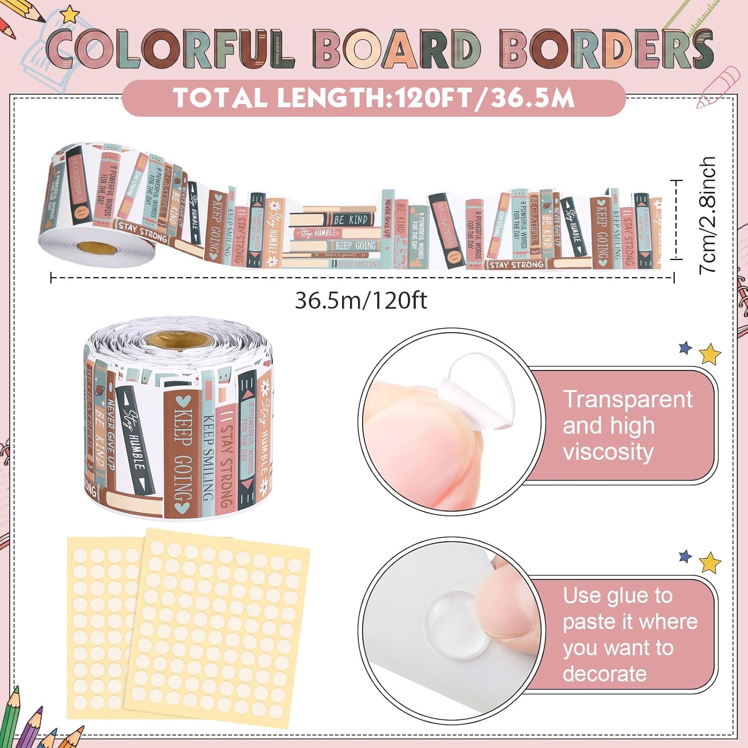 Tenceur 120 ft Bookshelf Border Trim Book Rolled Border Trim Decor Back to School Straight Bulletin Board Set for Library Classroom Poster Board Whiteboard Wall Decoration(Morandi,Neutral)