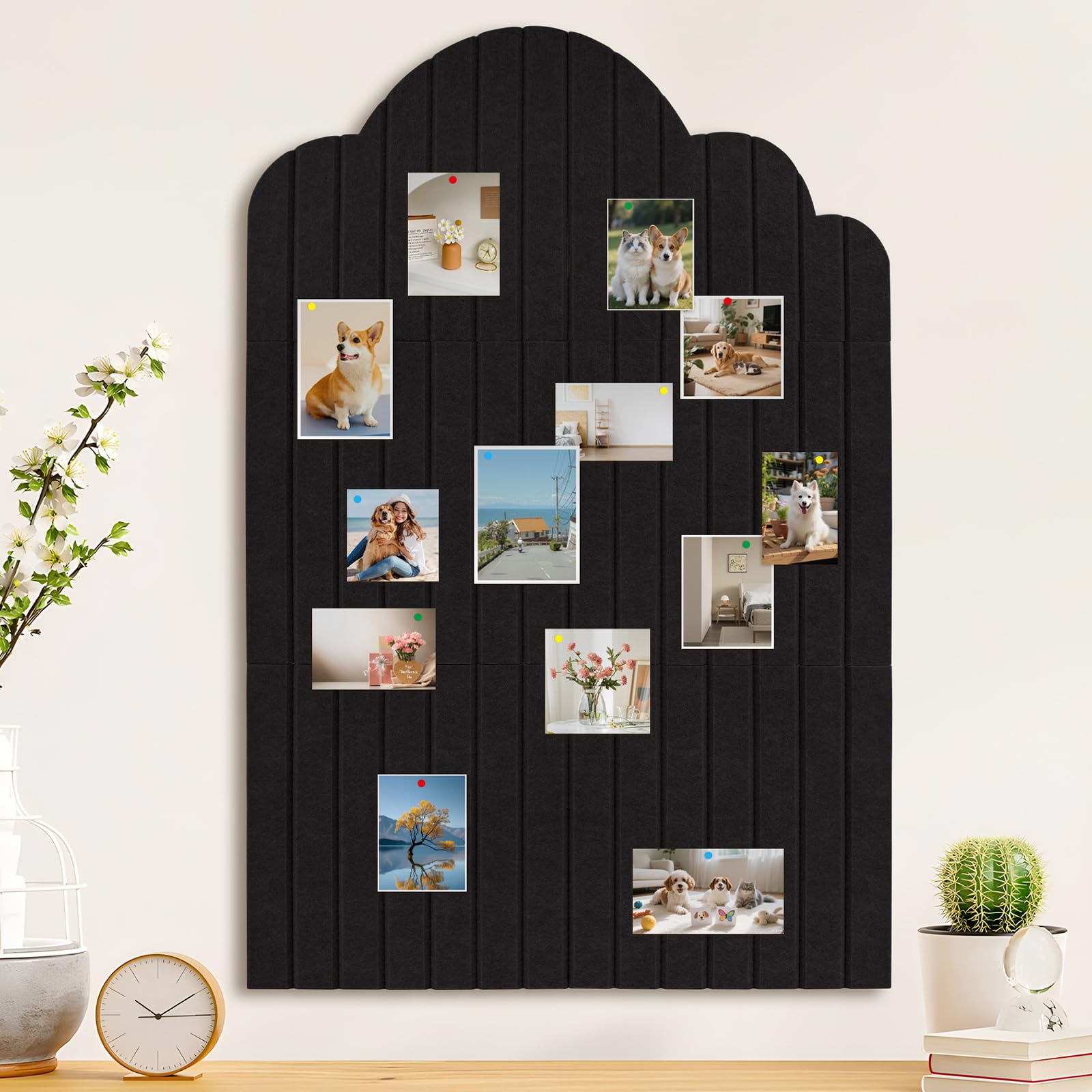 Large Cloud Arched Felt Bulletin Board, Pale Pink Sized 35" x 24" Cork Board Alternative with 6 Adhesive Tiles, 50 Pushpins for Office & Wall Decor, Perfect to Display Your Photos