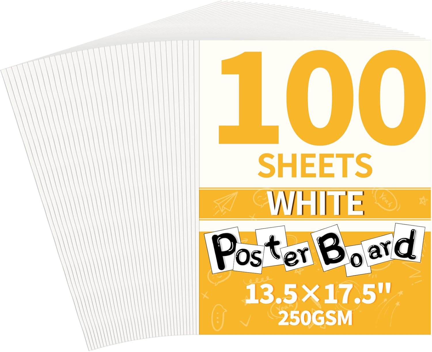 100 Pack White Poster Board, 13.5" x 17.5" Heavy-Weight Blank Poster Board Bulk, Thick Poster Board Paper for School, Classroom Supplies, Display, Art Crafts, Drawing, Presentations, Science Projects