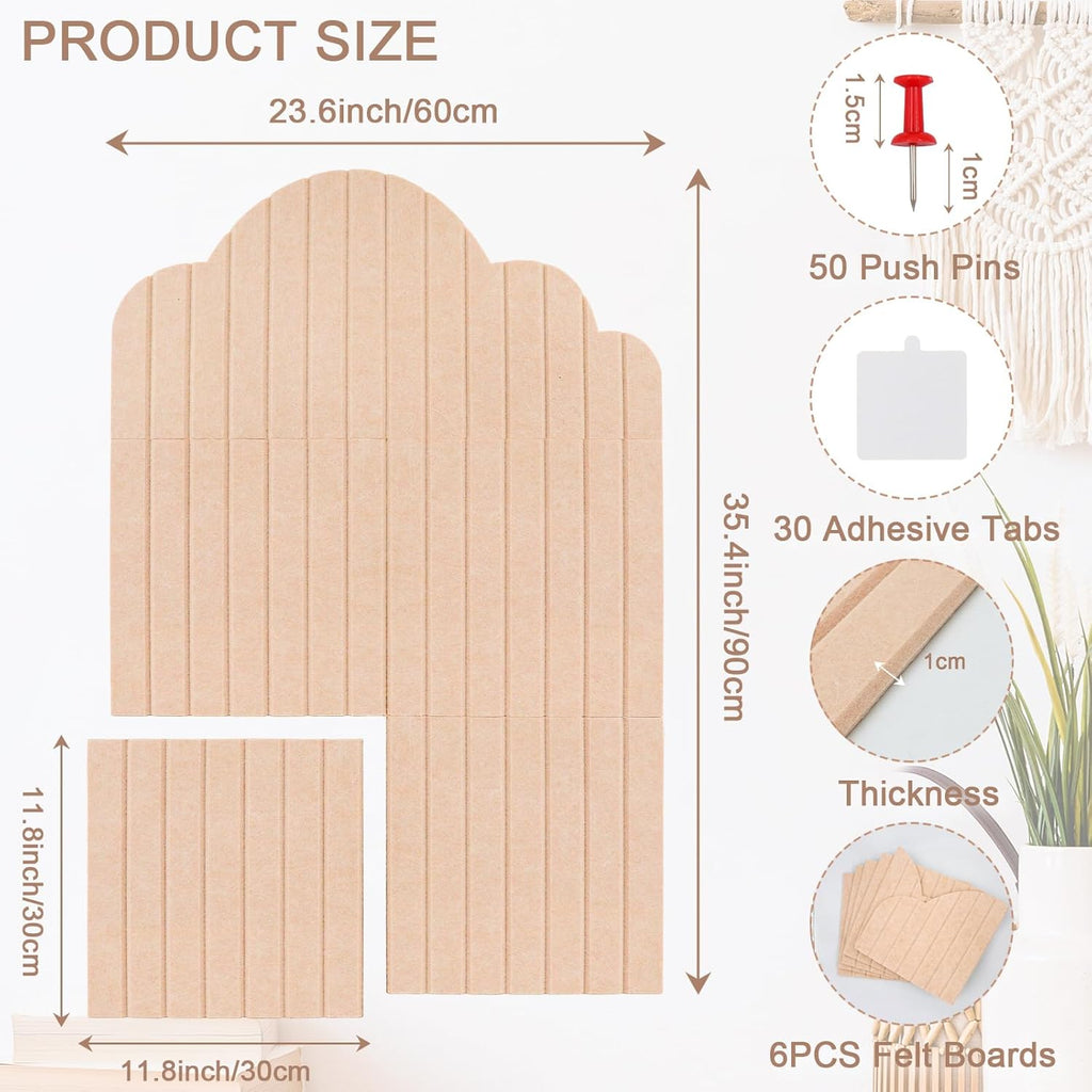 Large Cloud Arched Felt Bulletin Board, Pale Pink Sized 35" x 24" Cork Board Alternative with 6 Adhesive Tiles, 50 Pushpins for Office & Wall Decor, Perfect to Display Your Photos