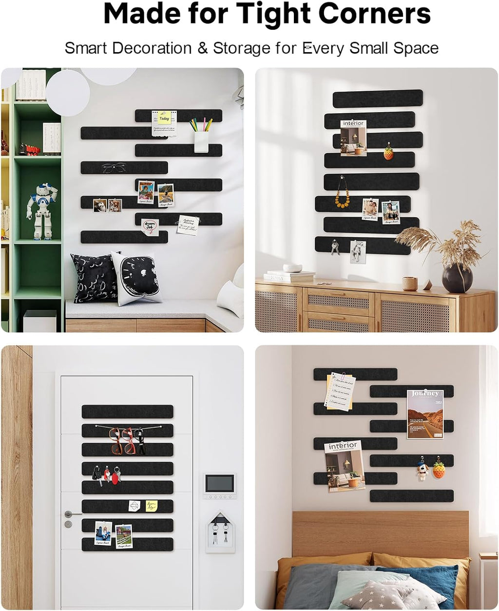 Small Cork Bulletin Board Tiles, Felt Wall Decor and Office Desk Accessories for Vision, Message Center, Picture and Prayer Board, Dorm, Room, Home Office Essentials and Organization(Black)