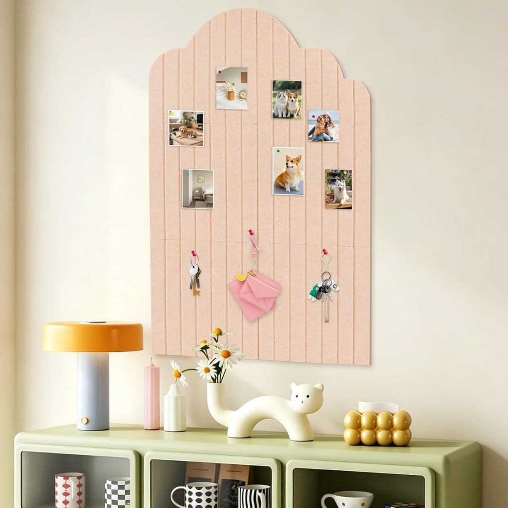 Large Cloud Arched Felt Bulletin Board, Pale Pink Sized 35" x 24" Cork Board Alternative with 6 Adhesive Tiles, 50 Pushpins for Office & Wall Decor, Perfect to Display Your Photos