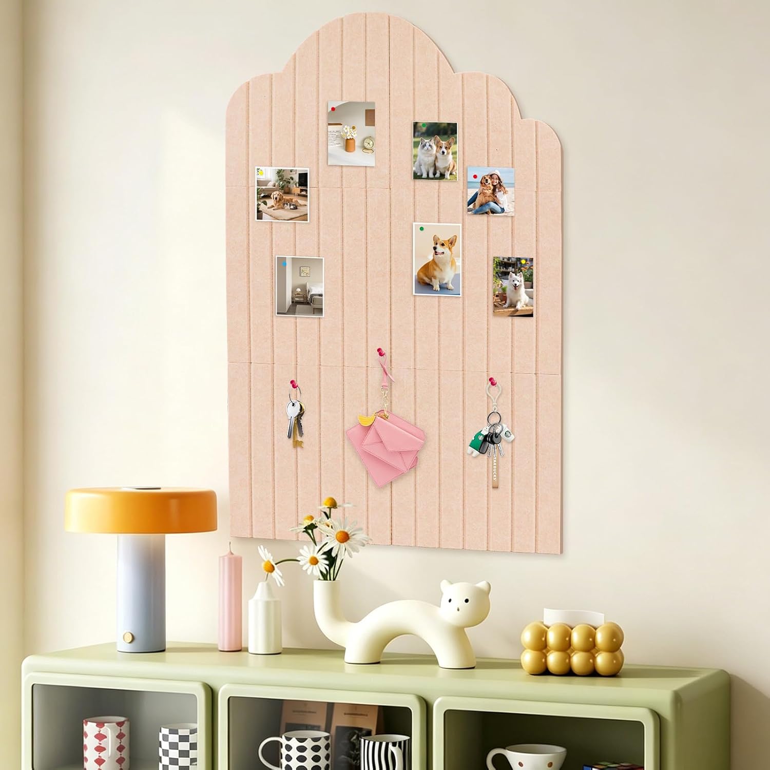 Large Cloud Arched Felt Bulletin Board, Pale Pink Sized 35" x 24" Cork Board Alternative with 6 Adhesive Tiles, 50 Pushpins for Office & Wall Decor, Perfect to Display Your Photos