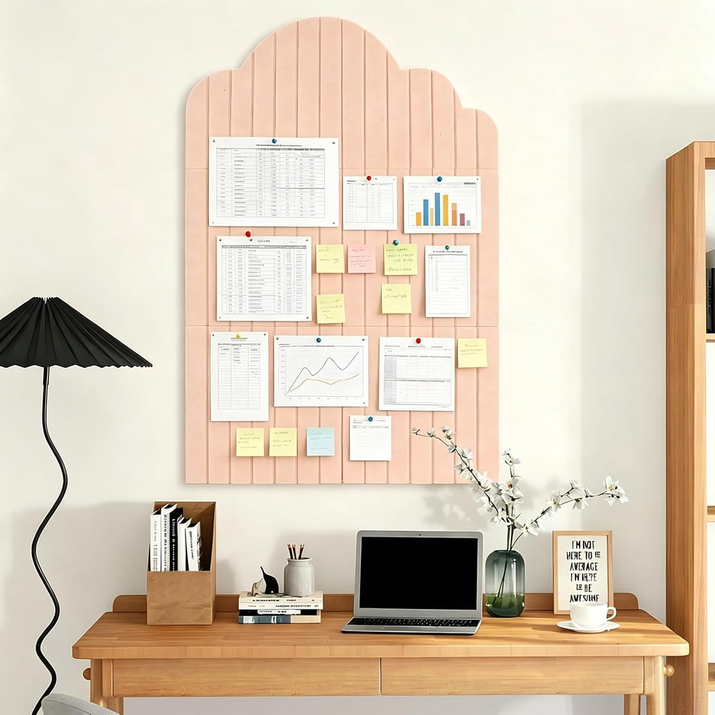 Large Cloud Arched Felt Bulletin Board, Pale Pink Sized 35" x 24" Cork Board Alternative with 6 Adhesive Tiles, 50 Pushpins for Office & Wall Decor, Perfect to Display Your Photos