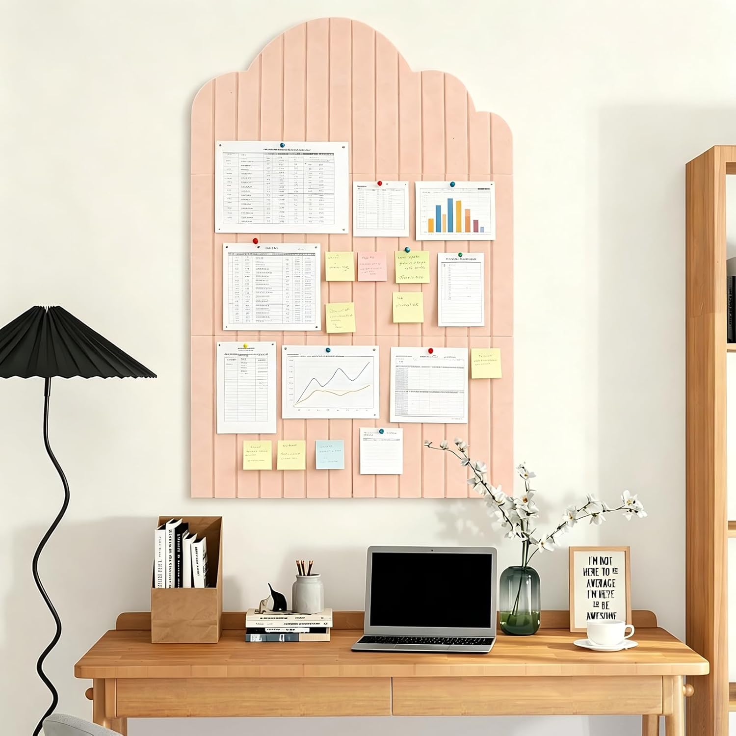 Large Cloud Arched Felt Bulletin Board, Pale Pink Sized 35" x 24" Cork Board Alternative with 6 Adhesive Tiles, 50 Pushpins for Office & Wall Decor, Perfect to Display Your Photos