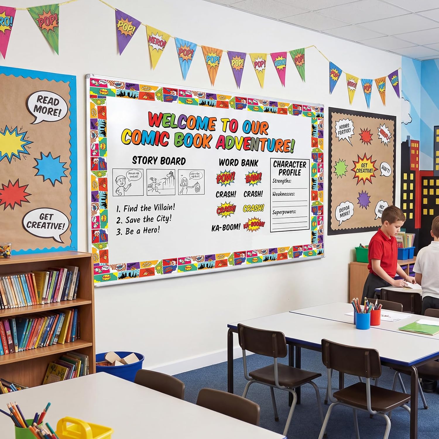 Tenceur Hero Magnetic Borders for Whiteboard Decoration, 48 ft x 2.76 Inch Magnetic Bulletin Board Border Roll for School Classroom Office Chalkboard Poster Board Decor