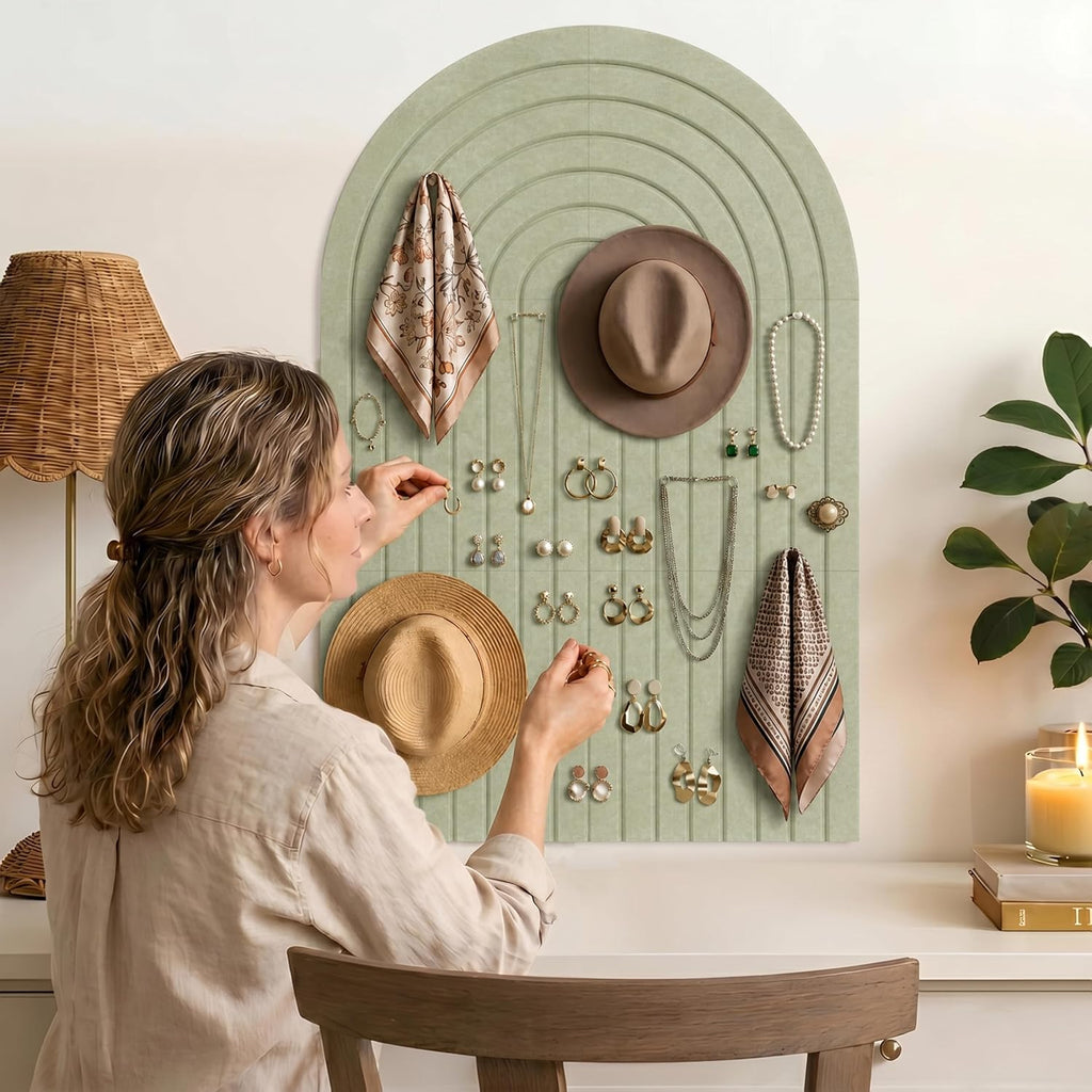 6 Pack Arched Felt Bulletin Board Tiles 35"x24", Cork Board Alternative with Felt Storage Bag, Vision Board, Adhesive Felt Wall Tiles with 50PCS Pushpins for Office, Home Wall Decor & Photo Display