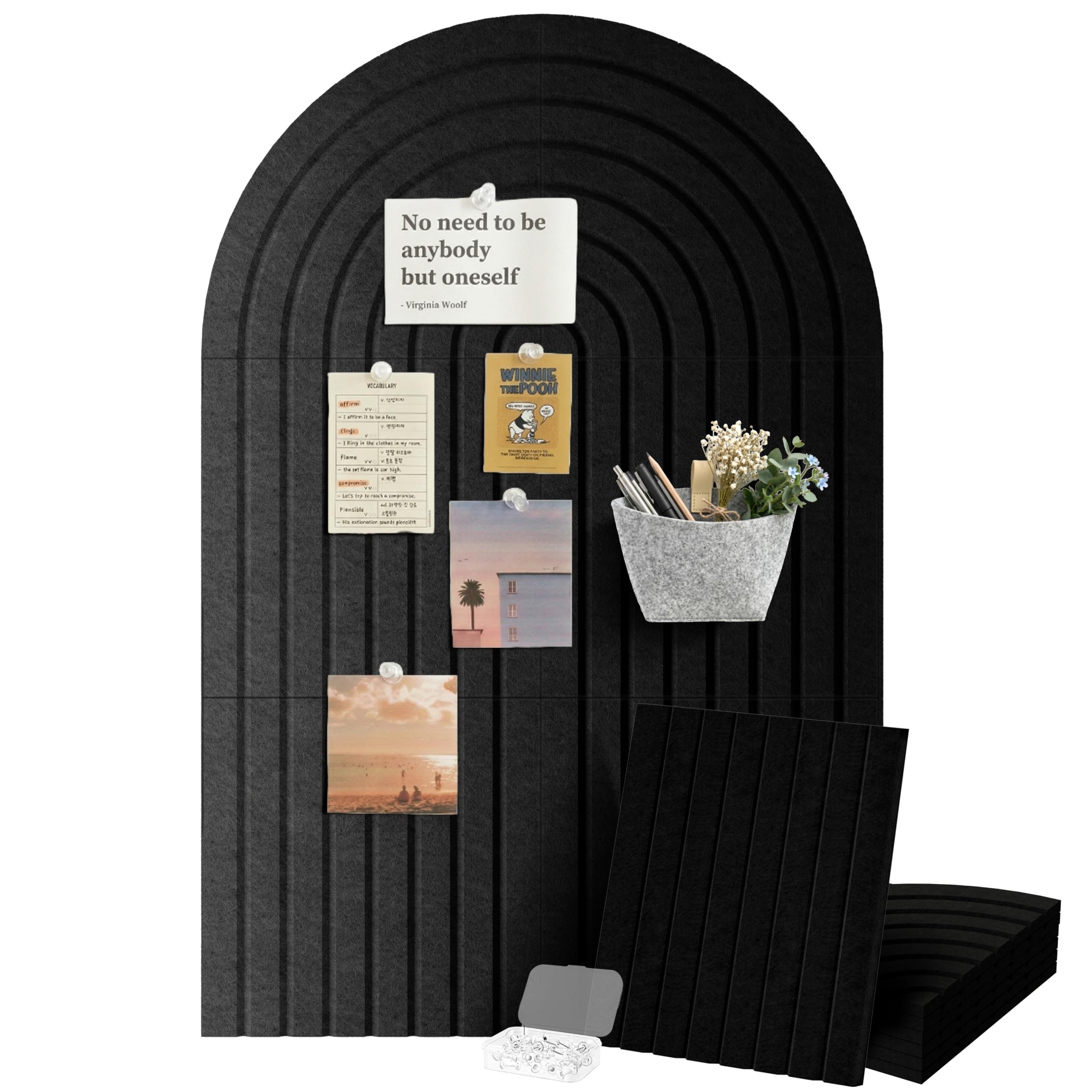 6 Pack Arched Felt Bulletin Board Tiles 35"x24", Cork Board Alternative with Felt Storage Bag, Vision Board, Adhesive Felt Wall Tiles with 50PCS Pushpins for Office, Home Wall Decor & Photo Display
