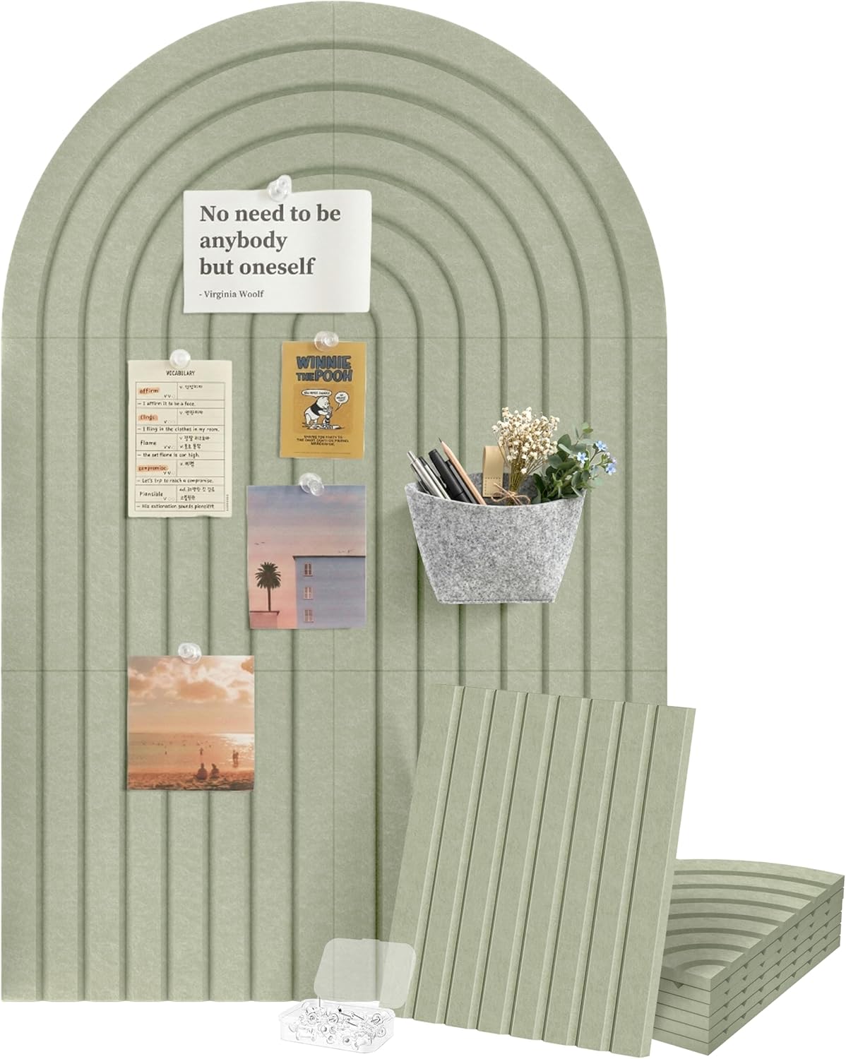 6 Pack Arched Felt Bulletin Board Tiles 35"x24", Cork Board Alternative with Felt Storage Bag, Vision Board, Adhesive Felt Wall Tiles with 50PCS Pushpins for Office, Home Wall Decor & Photo Display