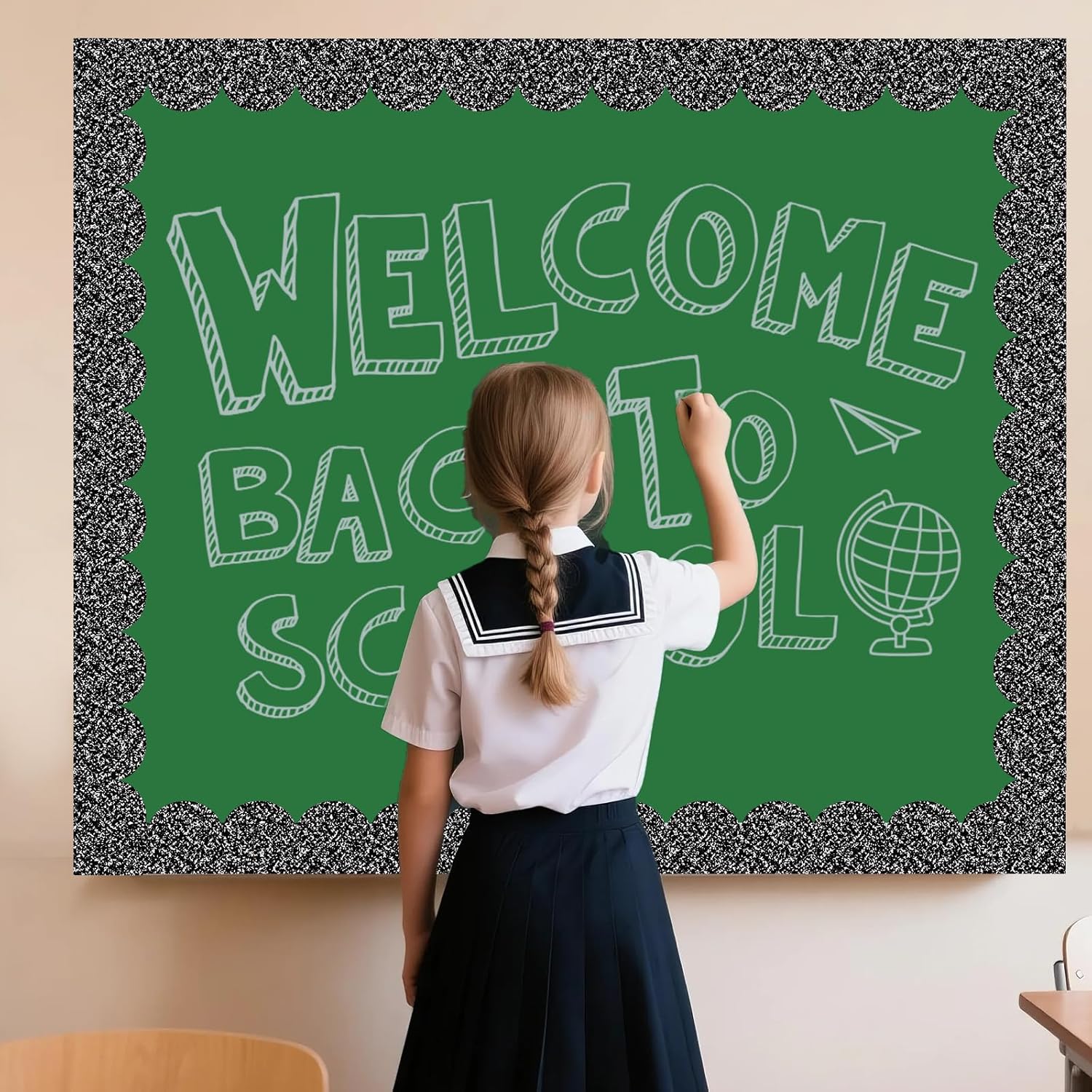 50 Feet Composition Bulletin Board Borders, Black and White Scalloped Rolled Border Trim, Classroom Borders Wavy Decor for Back to School, Home, School, Office Wall DIY Decorations