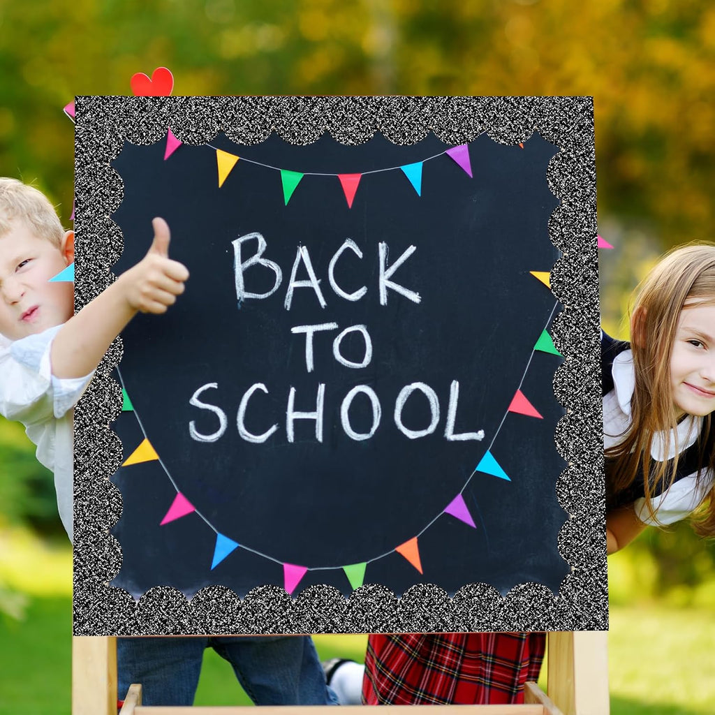 50 Feet Composition Bulletin Board Borders, Black and White Scalloped Rolled Border Trim, Classroom Borders Wavy Decor for Back to School, Home, School, Office Wall DIY Decorations