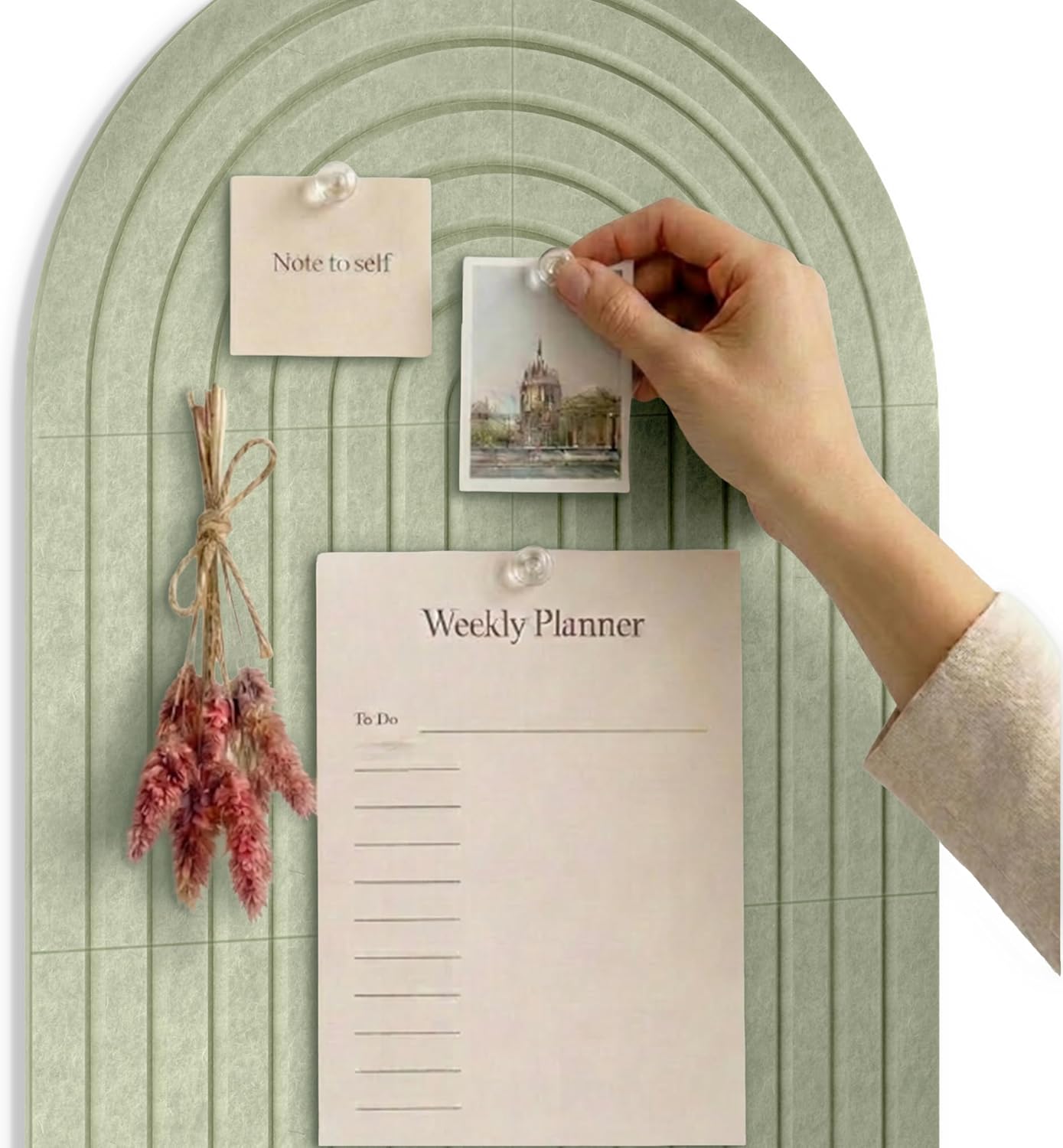 6 Pack Arched Felt Bulletin Board Tiles 35"x24", Cork Board Alternative with Felt Storage Bag, Vision Board, Adhesive Felt Wall Tiles with 50PCS Pushpins for Office, Home Wall Decor & Photo Display