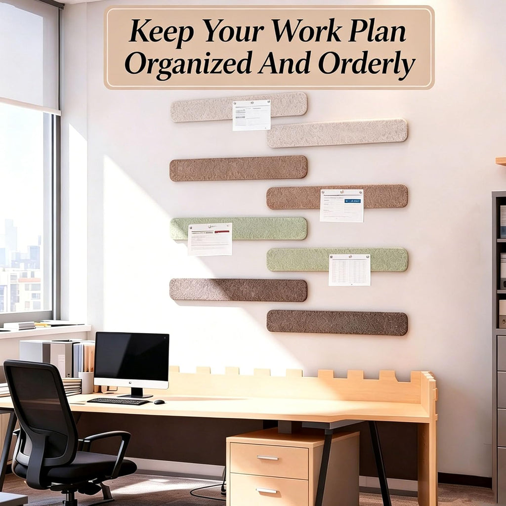 Felt Strip Bulletin Board,8-Pack Cork Board Alternative Bar Strips Boards–13" x 2" Felt Wall Tiles with 48 Push Pins&48 Adhesive Tapes,Removable Adhesive Install Felt Pin Board for Wall,Home Office