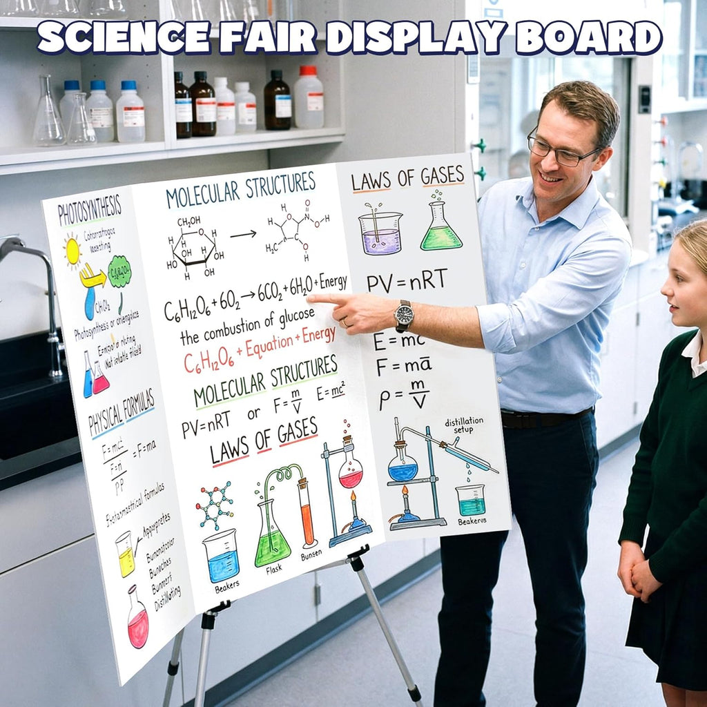 AKONEGE 2 Pack White Trifold Poster Board 36" x 48" Foam Core, Large Tri Fold Foam Poster Boards for Presentations, Science Fair Display, Photo Display, Office & School Projects, Event Exhibitions