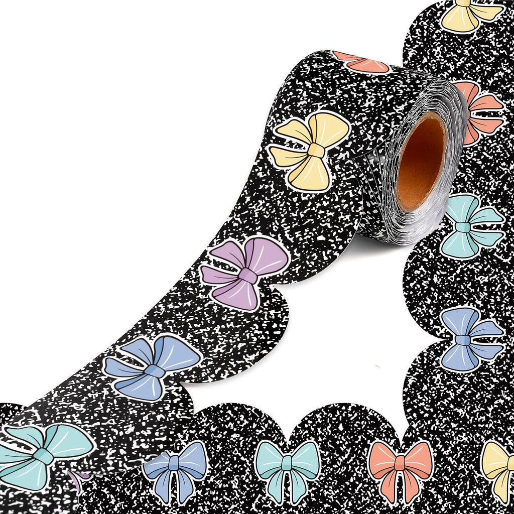 50 Feet Composition Bulletin Board Borders, Black and White Scalloped Rolled Border Trim, Classroom Borders Wavy Decor for Back to School, Home, School, Office Wall DIY Decorations