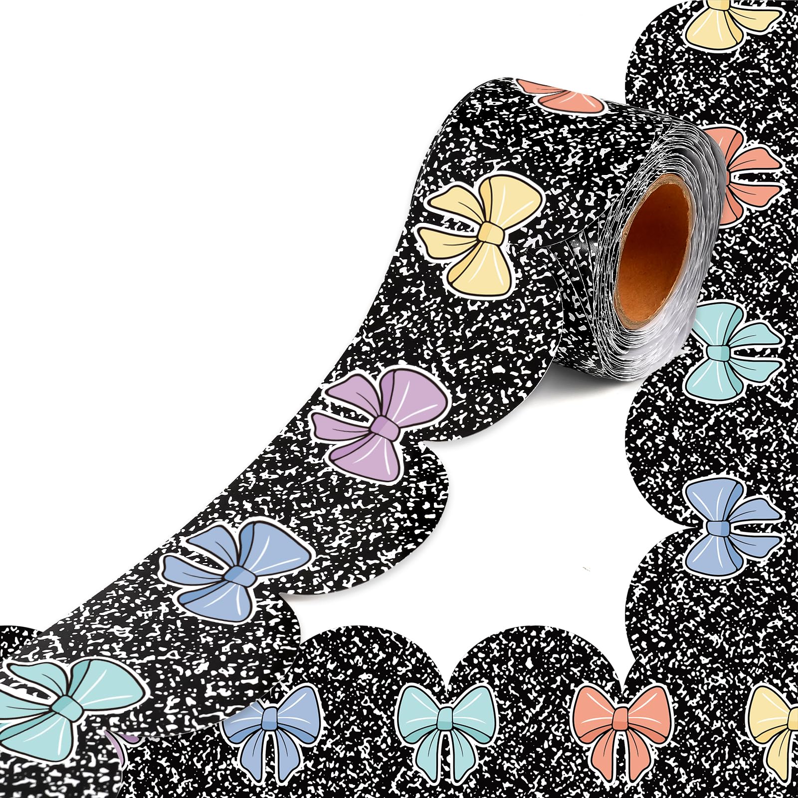 50 Feet Composition Bulletin Board Borders, Black and White Scalloped Rolled Border Trim, Classroom Borders Wavy Decor for Back to School, Home, School, Office Wall DIY Decorations