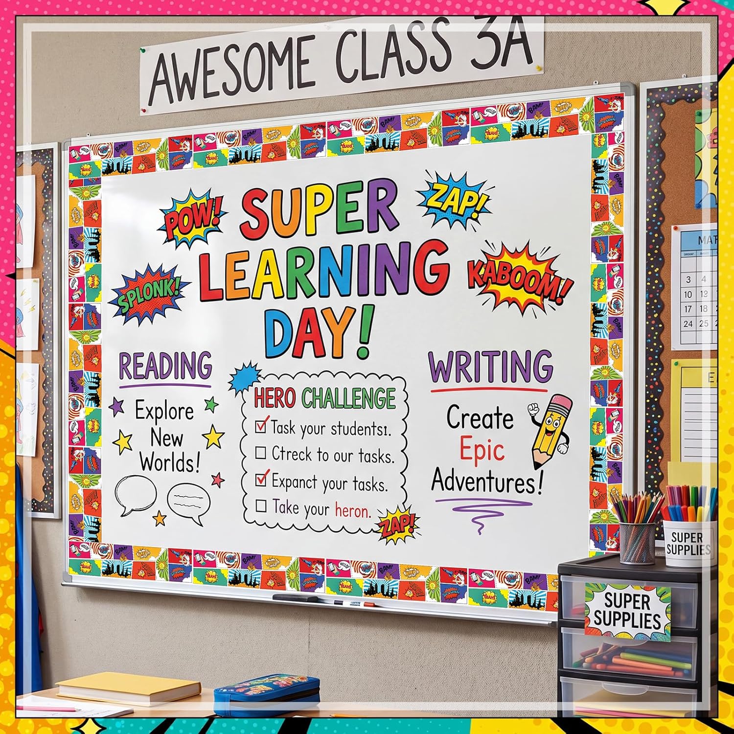 Tenceur Hero Magnetic Borders for Whiteboard Decoration, 48 ft x 2.76 Inch Magnetic Bulletin Board Border Roll for School Classroom Office Chalkboard Poster Board Decor