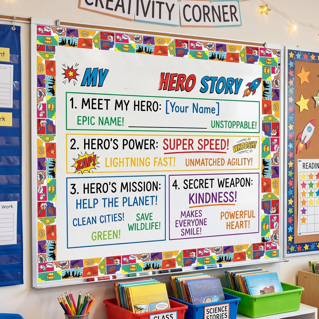 Tenceur Hero Magnetic Borders for Whiteboard Decoration, 48 ft x 2.76 Inch Magnetic Bulletin Board Border Roll for School Classroom Office Chalkboard Poster Board Decor