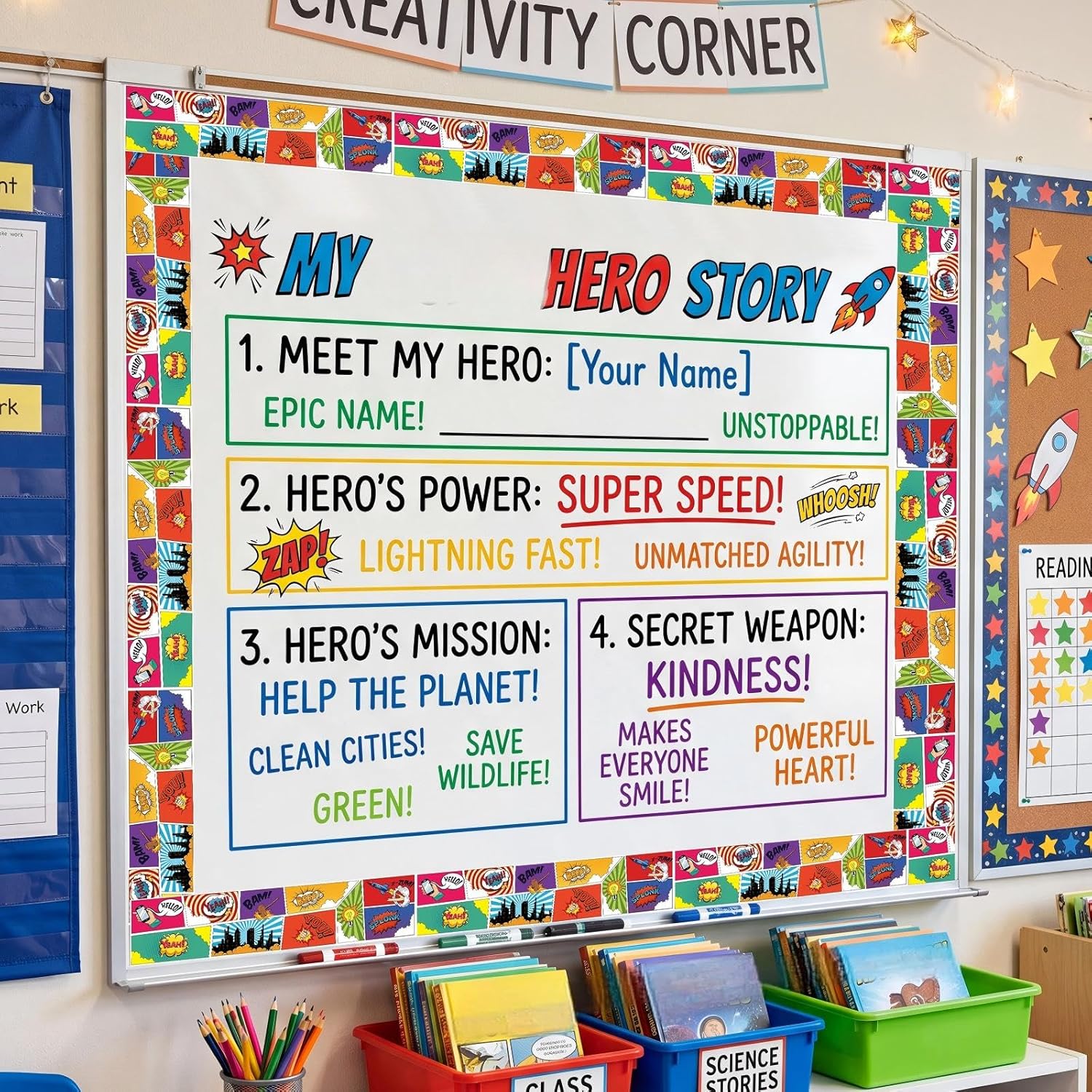 Tenceur Hero Magnetic Borders for Whiteboard Decoration, 48 ft x 2.76 Inch Magnetic Bulletin Board Border Roll for School Classroom Office Chalkboard Poster Board Decor