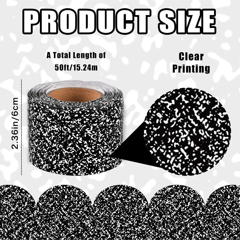 50 Feet Composition Bulletin Board Borders, Black and White Scalloped Rolled Border Trim, Classroom Borders Wavy Decor for Back to School, Home, School, Office Wall DIY Decorations
