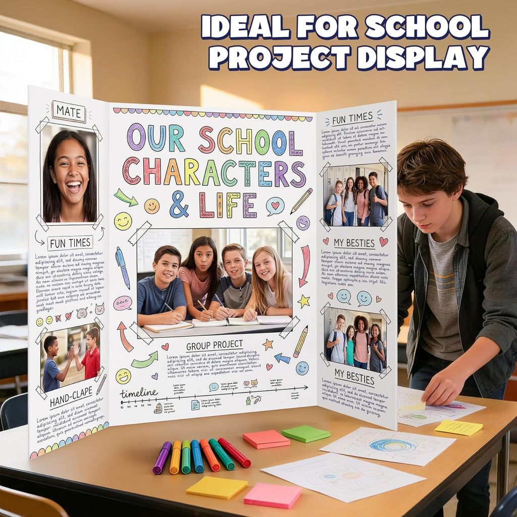 AKONEGE 2 Pack White Trifold Poster Board 36" x 48" Foam Core, Large Tri Fold Foam Poster Boards for Presentations, Science Fair Display, Photo Display, Office & School Projects, Event Exhibitions