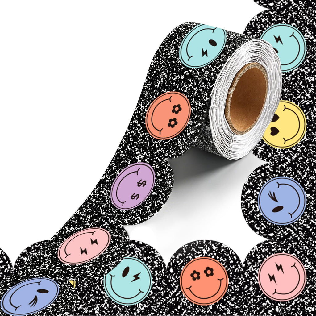 50 Feet Composition Bulletin Board Borders, Black and White Scalloped Rolled Border Trim, Classroom Borders Wavy Decor for Back to School, Home, School, Office Wall DIY Decorations