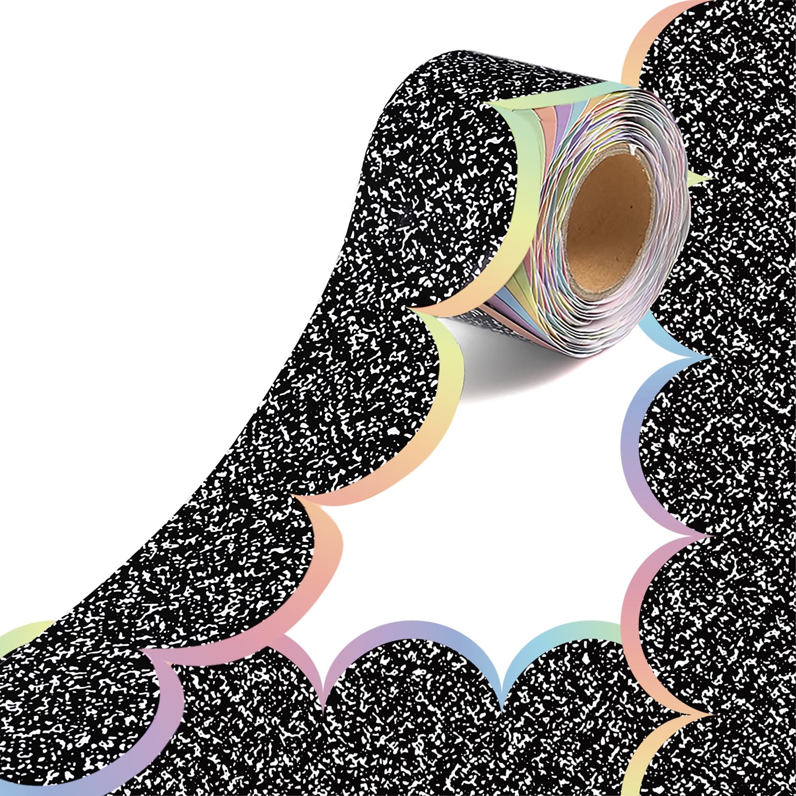 50 Feet Composition Bulletin Board Borders, Black and White Scalloped Rolled Border Trim, Classroom Borders Wavy Decor for Back to School, Home, School, Office Wall DIY Decorations