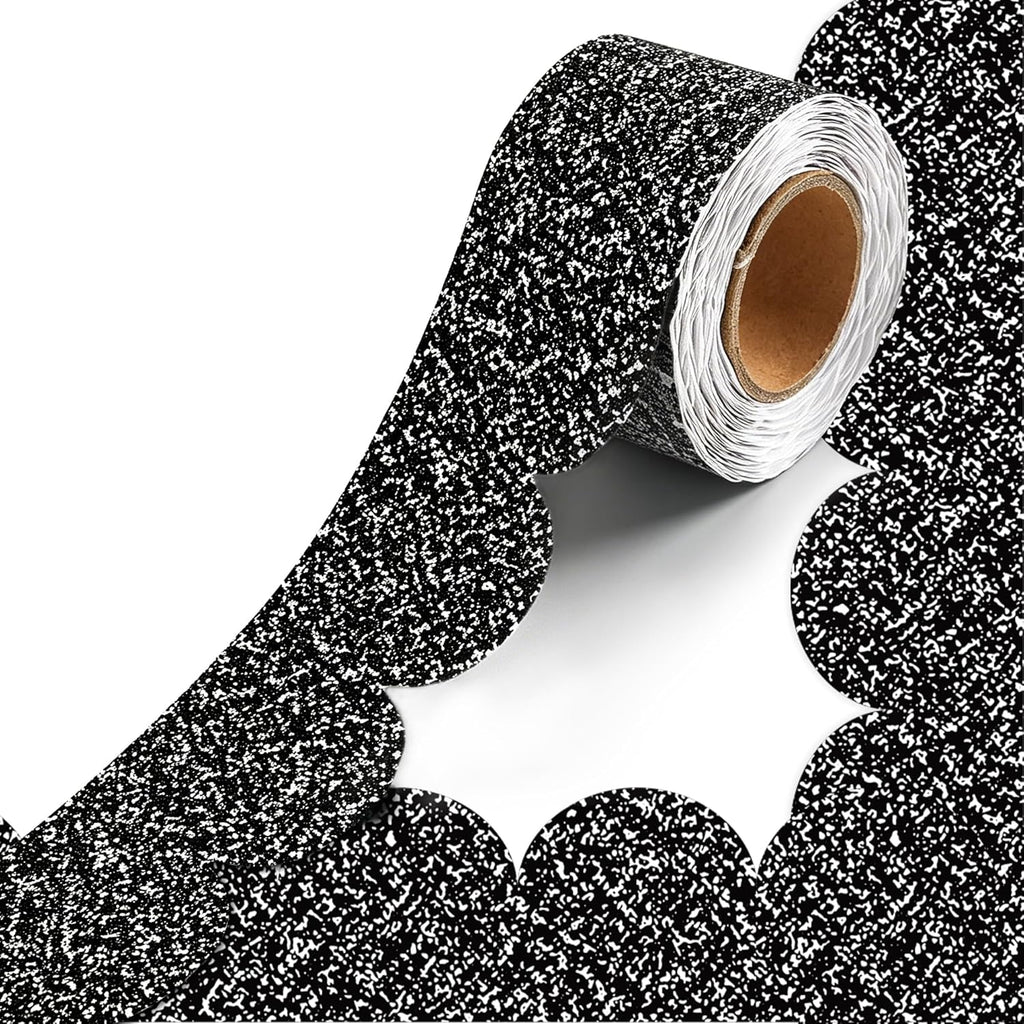 50 Feet Composition Bulletin Board Borders, Black and White Scalloped Rolled Border Trim, Classroom Borders Wavy Decor for Back to School, Home, School, Office Wall DIY Decorations